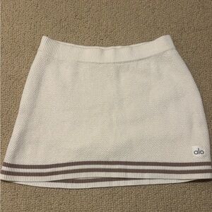 EUC ALO Yoga Cream Knit Mini Skirt with Brown Stripes
